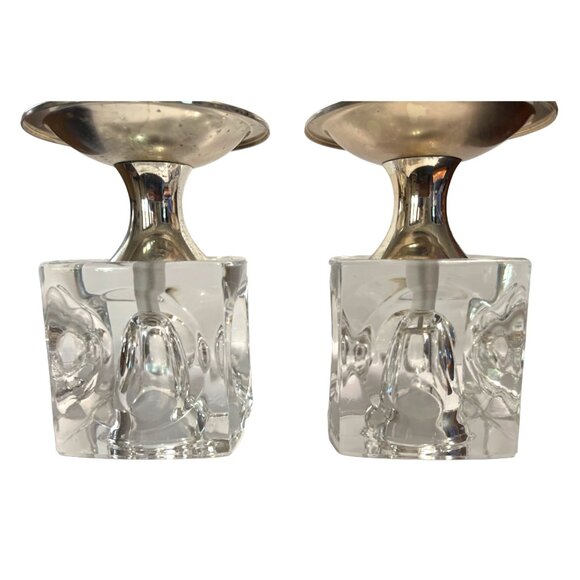 Vtg Rudolf Jurnikl Cut Glass Cube Candle Holder Chromed Silver Spike Sklo Union - Picture 3 of 5